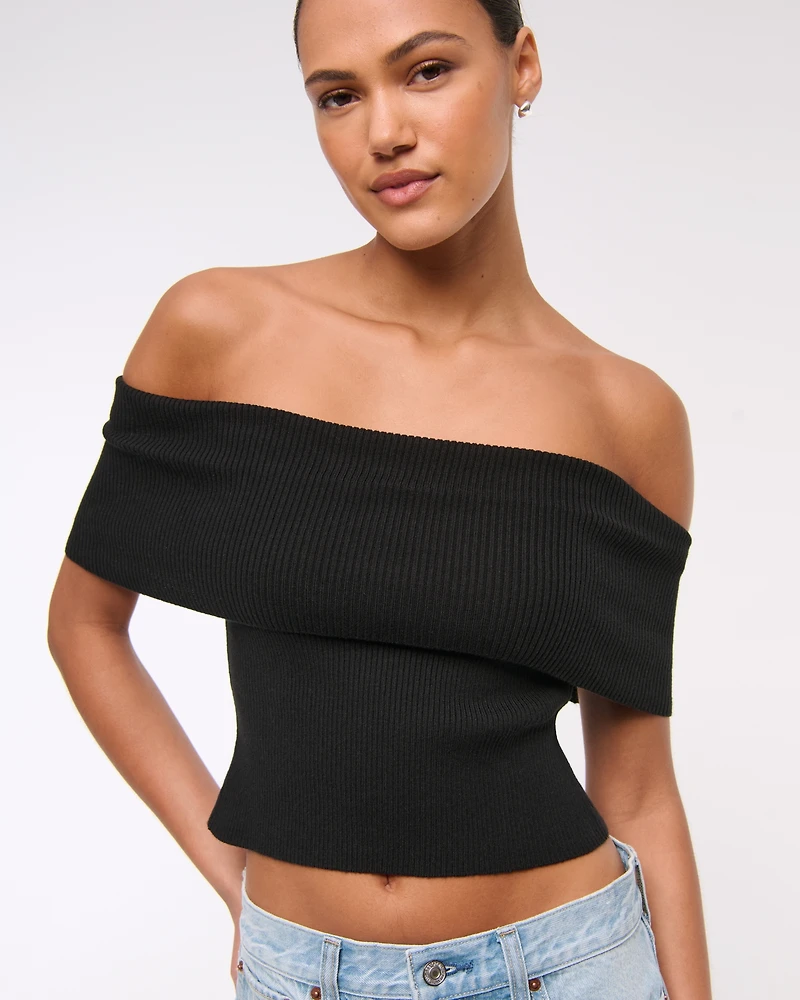 Foldover Off-The-Shoulder Sweater Top