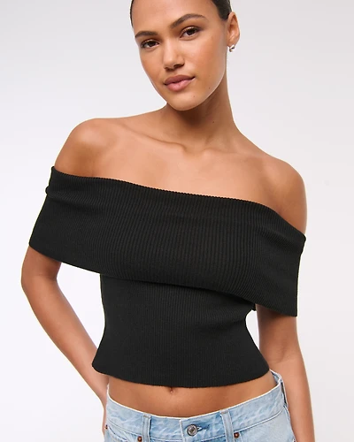 Foldover Off-The-Shoulder Sweater Top
