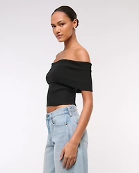 Foldover Off-The-Shoulder Sweater Top