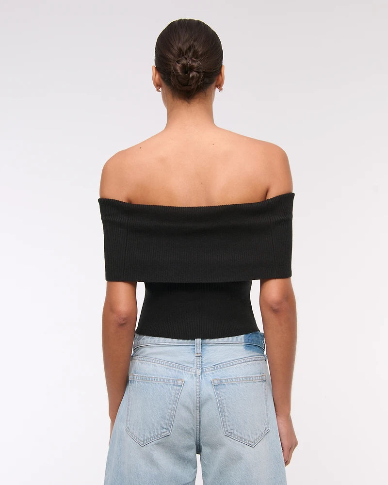 Foldover Off-The-Shoulder Sweater Top