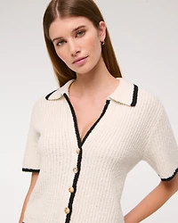 Short-Sleeve Crochet-Style Polo