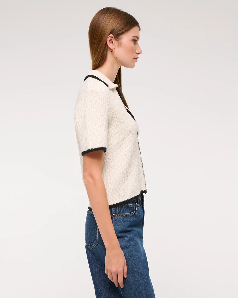 Short-Sleeve Crochet-Style Polo