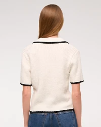 Short-Sleeve Crochet-Style Polo