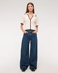 Short-Sleeve Crochet-Style Polo