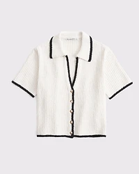 Short-Sleeve Crochet-Style Polo