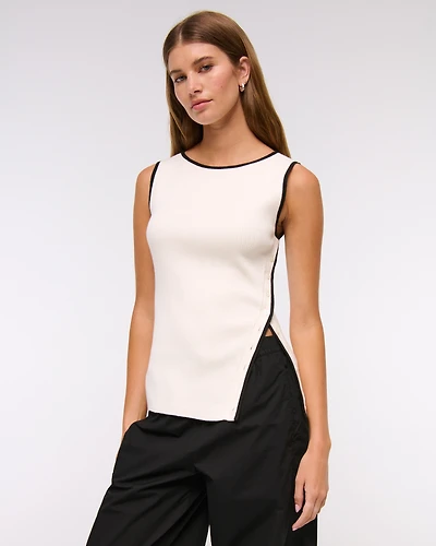 Asymmetrical Button Sweater Tank