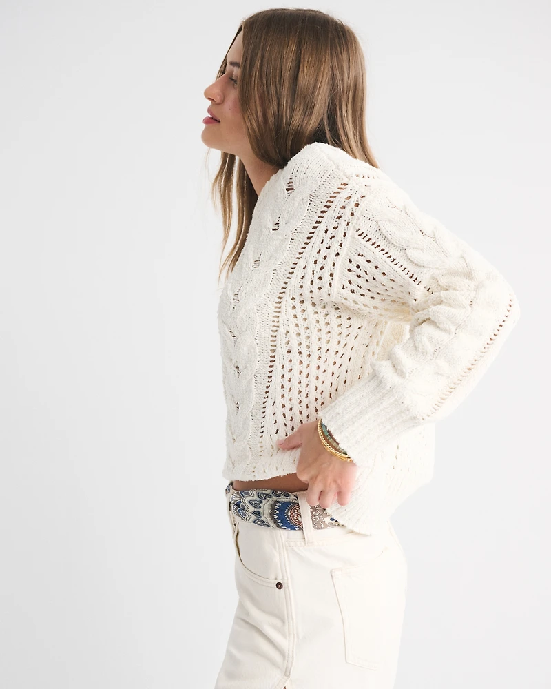 Textural Stitch Cable Crew Sweater