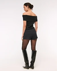 Ribbed Foldover Off-The-Shoulder Sweater Top