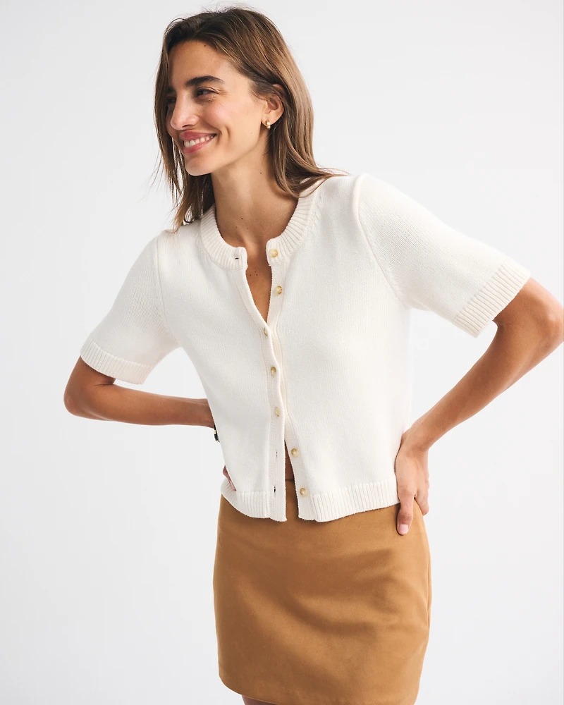 Short-Sleeve Crew Cardigan