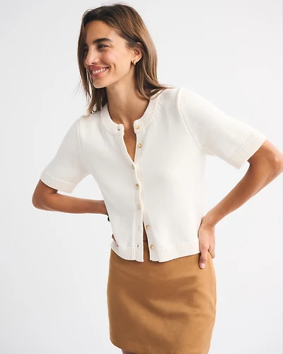 Short-Sleeve Crew Cardigan