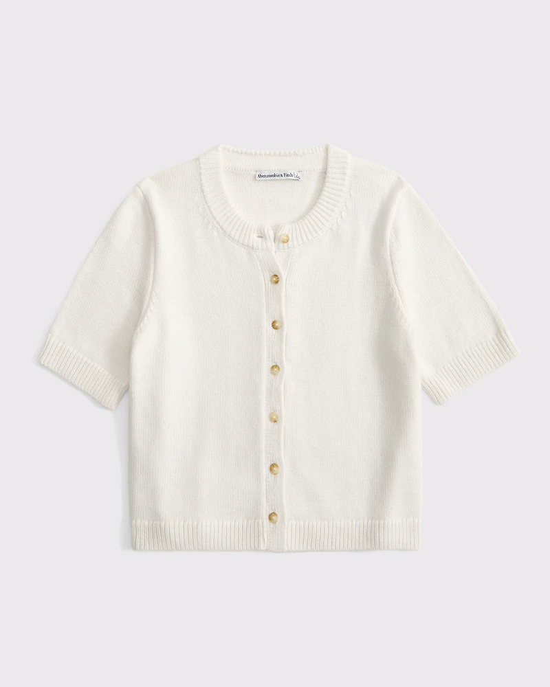 Short-Sleeve Crew Cardigan