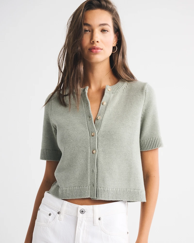 Short-Sleeve Crew Cardigan
