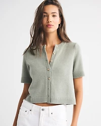 Short-Sleeve Crew Cardigan