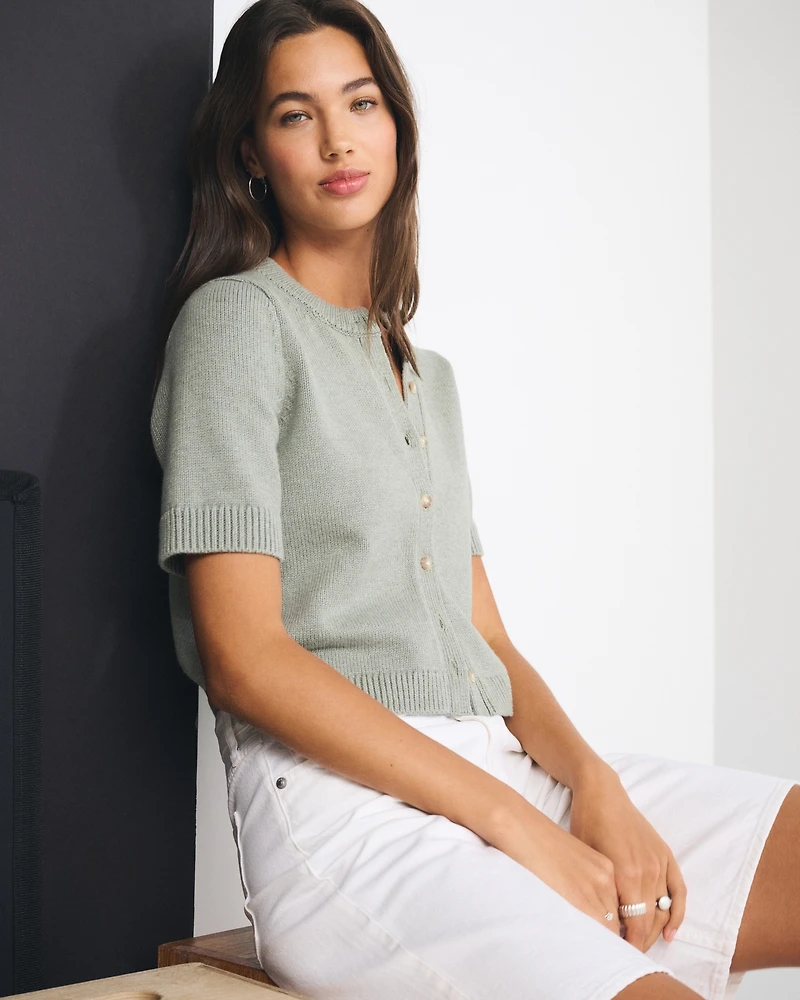 Short-Sleeve Crew Cardigan