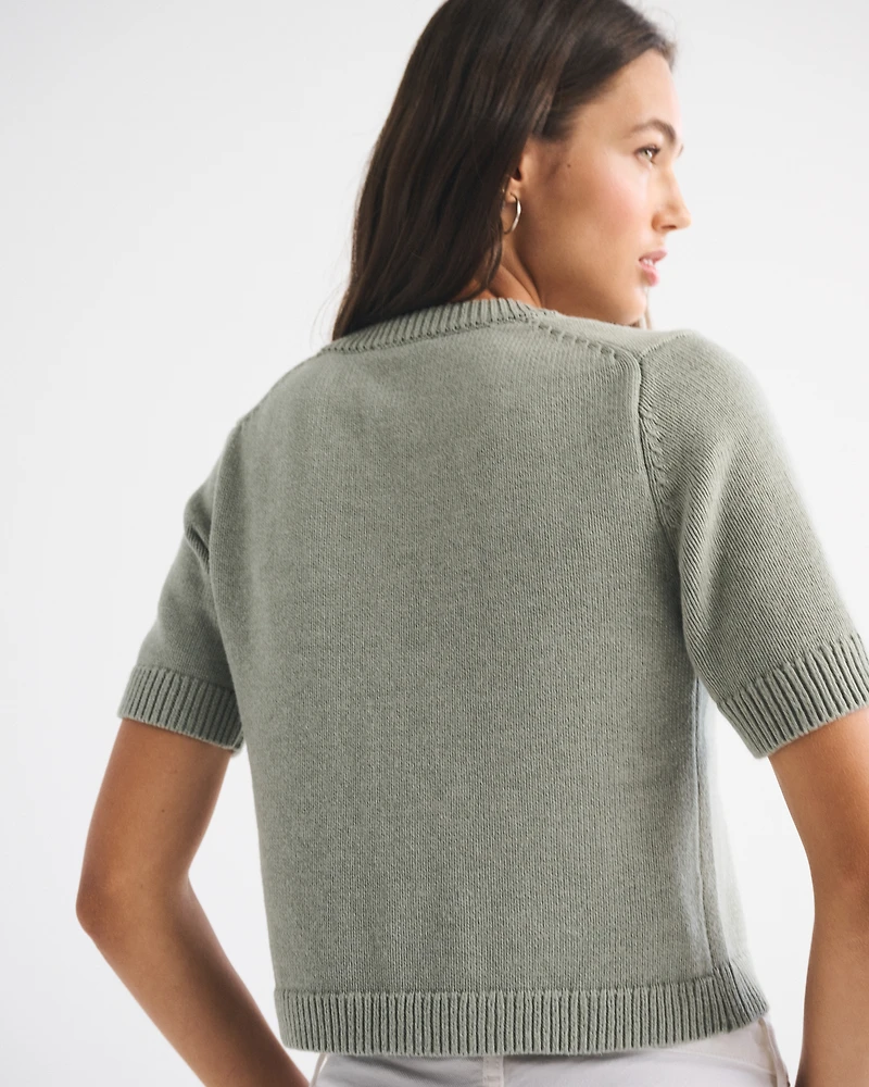 Short-Sleeve Crew Cardigan