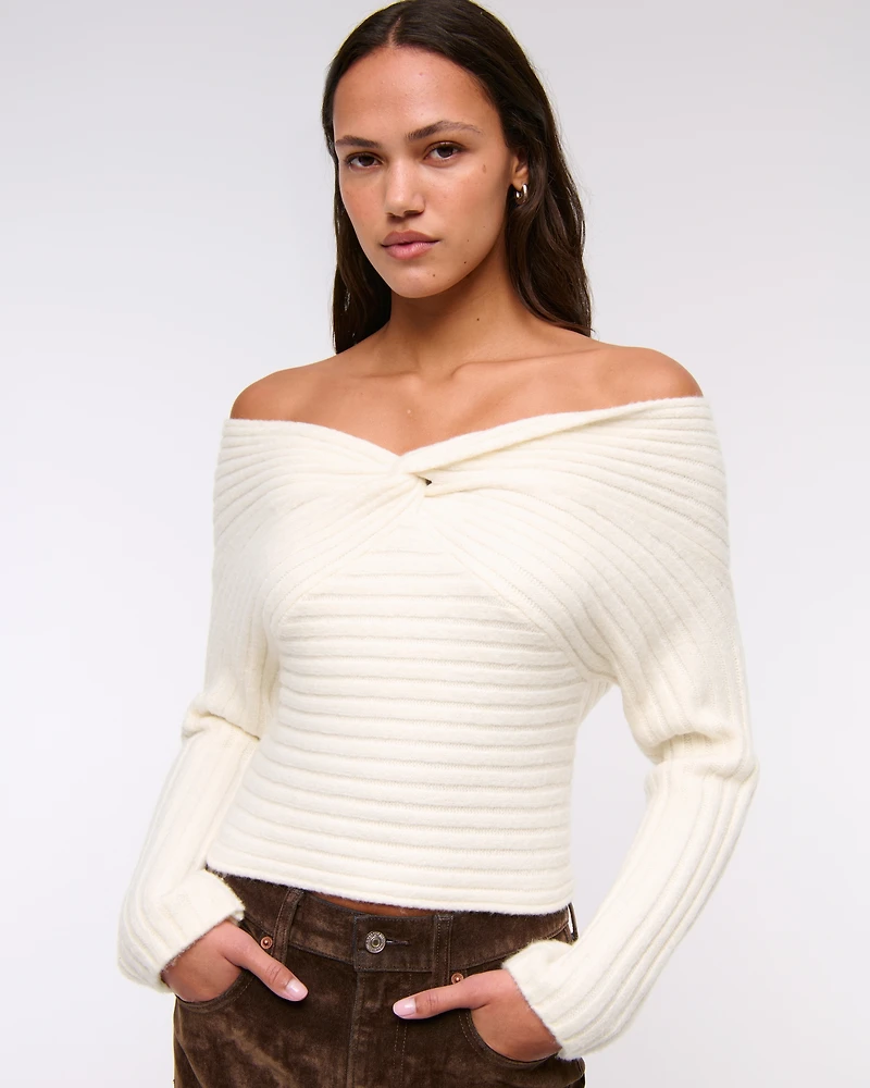 Off-The-Shoulder Twist Sweater