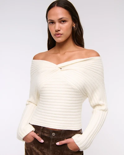 Off-The-Shoulder Twist Sweater