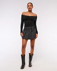 Wool-Blend Pointelle Off-The-Shoulder Sweater