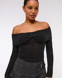 Wool-Blend Pointelle Off-The-Shoulder Sweater