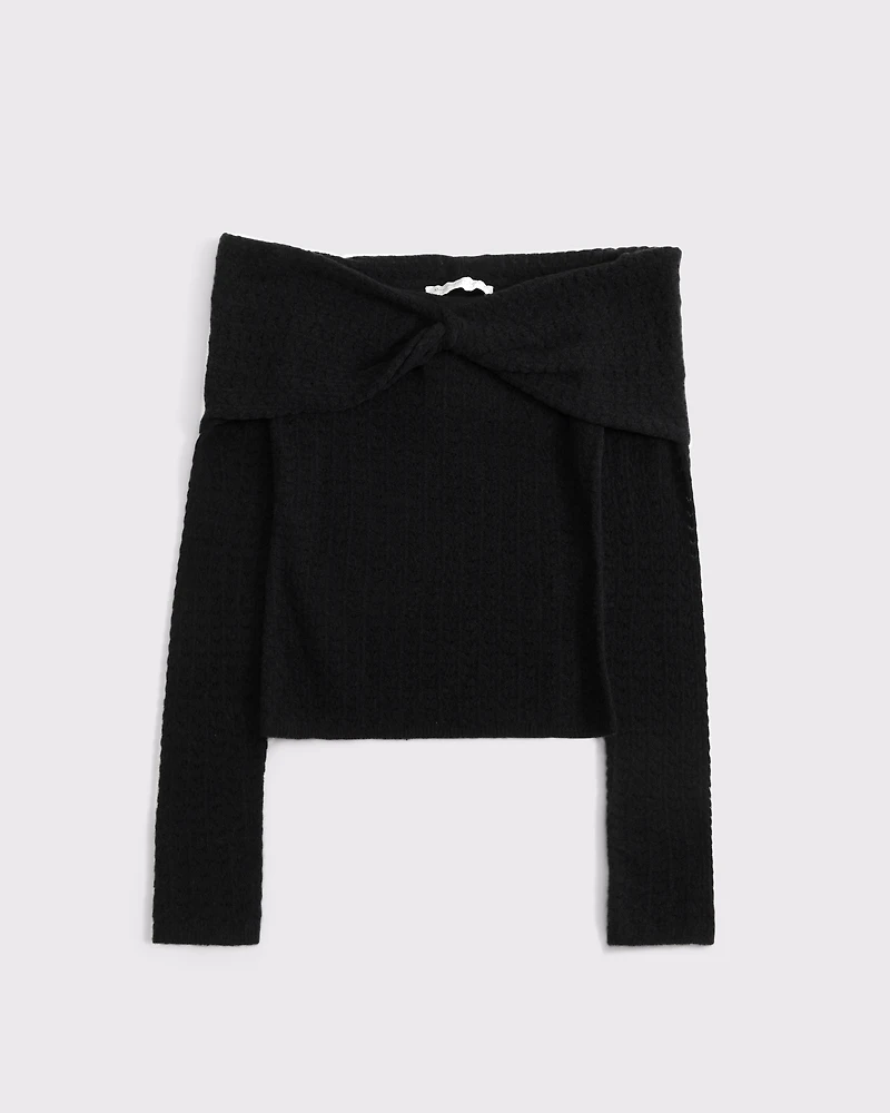 Wool-Blend Pointelle Off-The-Shoulder Sweater