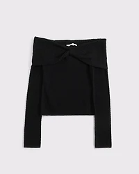 Wool-Blend Pointelle Off-The-Shoulder Sweater