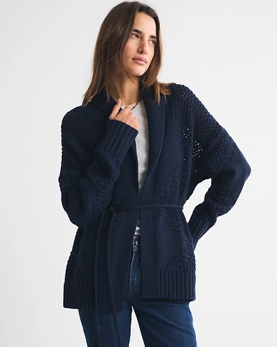 Textural Stitch Belted Cardigan