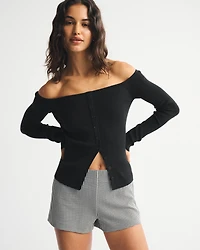 Off-The-Shoulder Button-Through Top