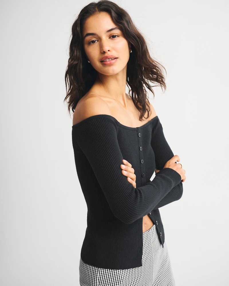 Off-The-Shoulder Button-Through Top