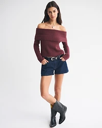 Ribbed Foldover Off-The-Shoulder Sweater