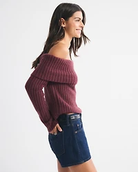 Ribbed Foldover Off-The-Shoulder Sweater