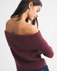 Ribbed Foldover Off-The-Shoulder Sweater