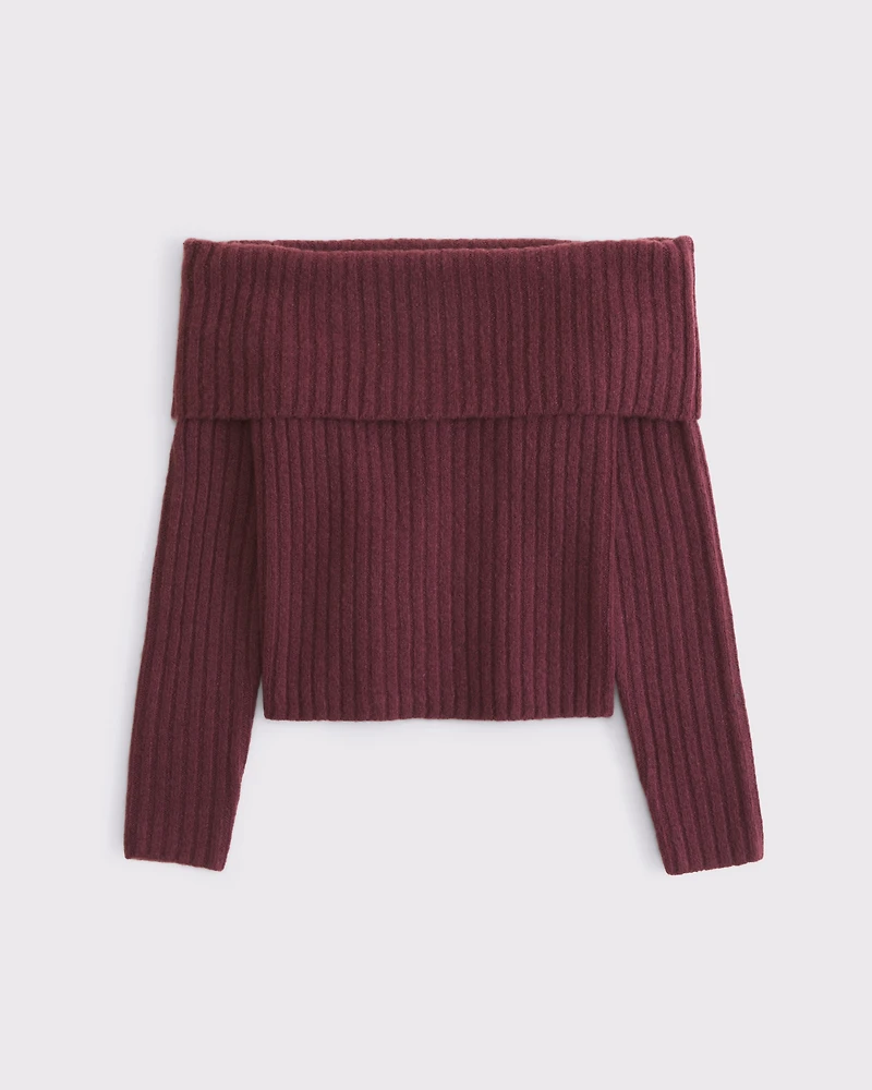 Ribbed Foldover Off-The-Shoulder Sweater