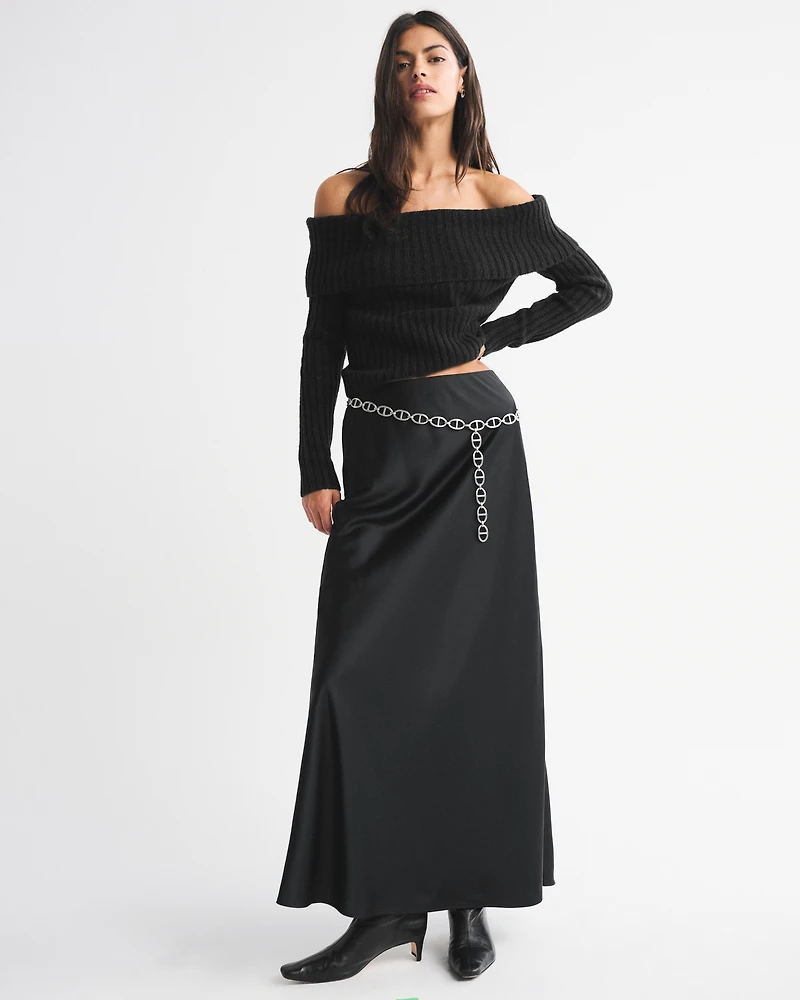 Ribbed Foldover Off-The-Shoulder Sweater