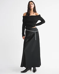 Ribbed Foldover Off-The-Shoulder Sweater