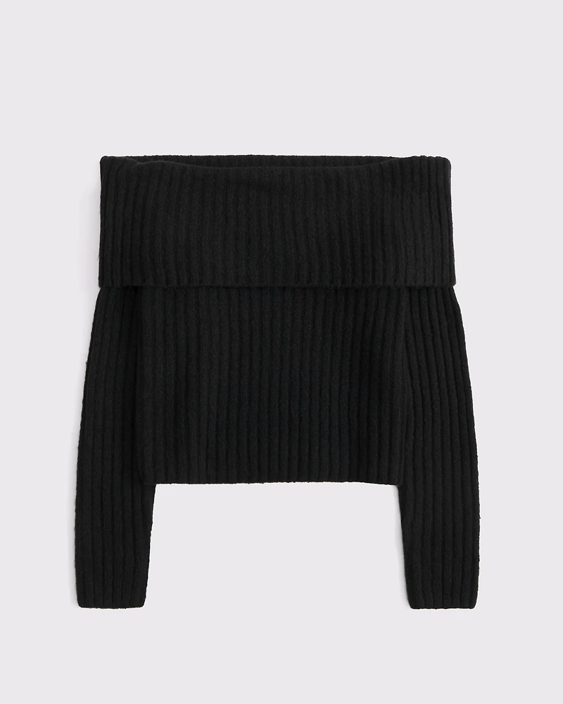 Ribbed Foldover Off-The-Shoulder Sweater