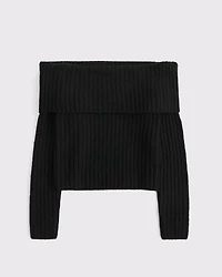 Ribbed Foldover Off-The-Shoulder Sweater