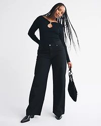 Hardware Keyhole Long-Sleeve Sweater Top