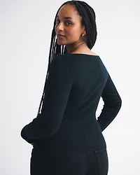 Hardware Keyhole Long-Sleeve Sweater Top