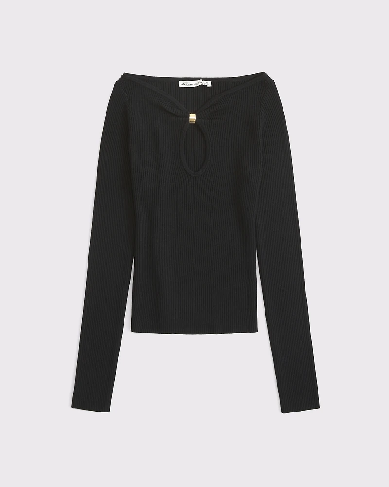 Hardware Keyhole Long-Sleeve Sweater Top