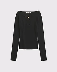 Hardware Keyhole Long-Sleeve Sweater Top