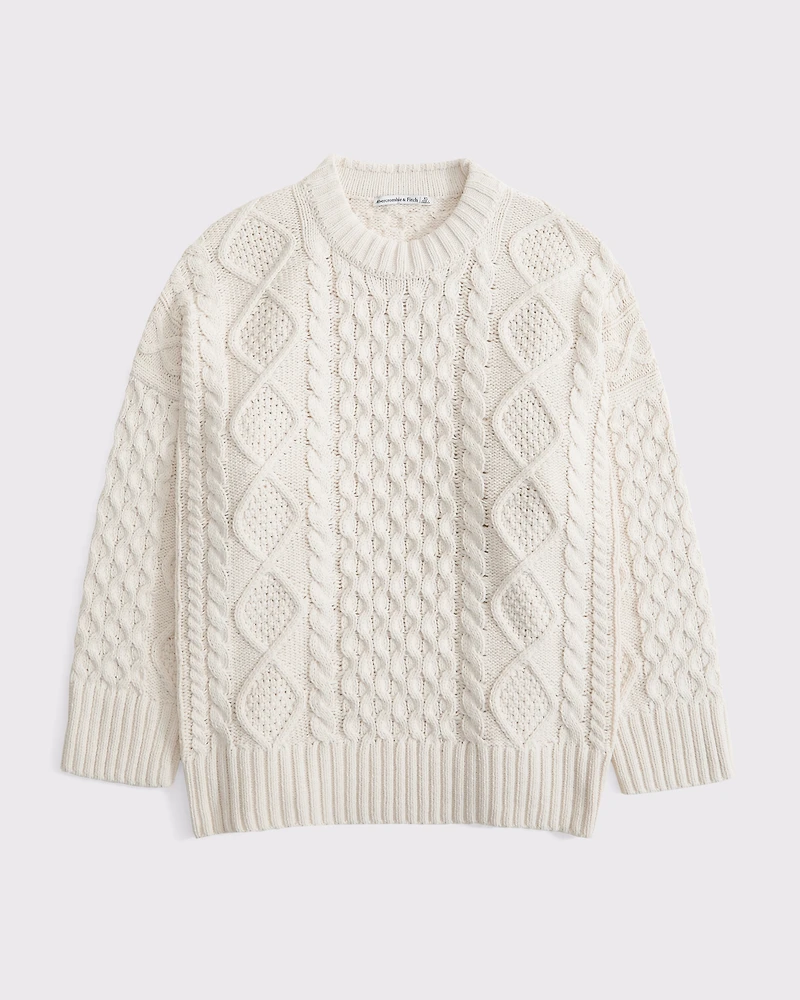 Oversized Cable-Knit Crew Sweater