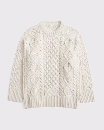 Oversized Cable-Knit Crew Sweater