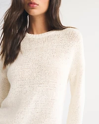 Open-Stitch Textural Crew Sweater
