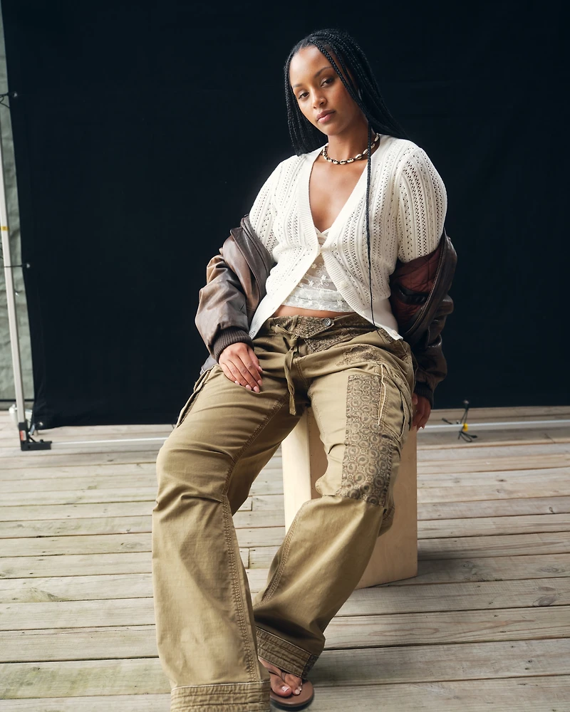 Pointelle Shrunken V-Neck Cardigan