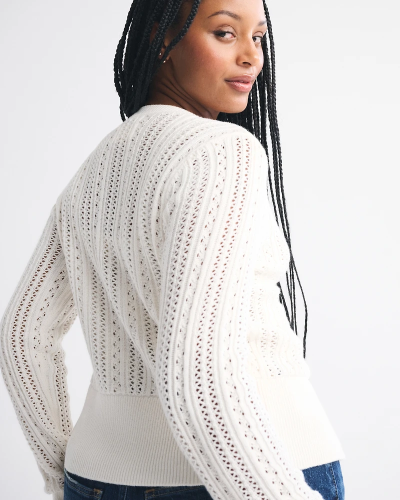 Pointelle Shrunken V-Neck Cardigan