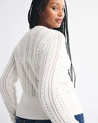 Pointelle Shrunken V-Neck Cardigan