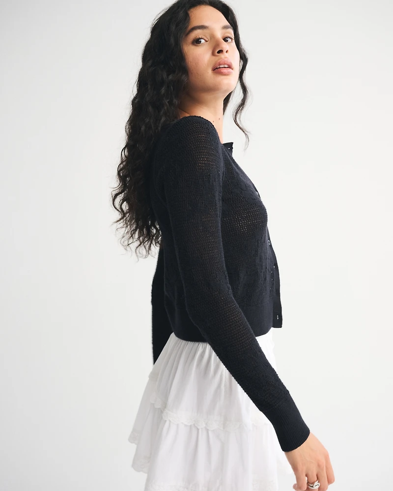 Floral Open-Stitch Cardigan