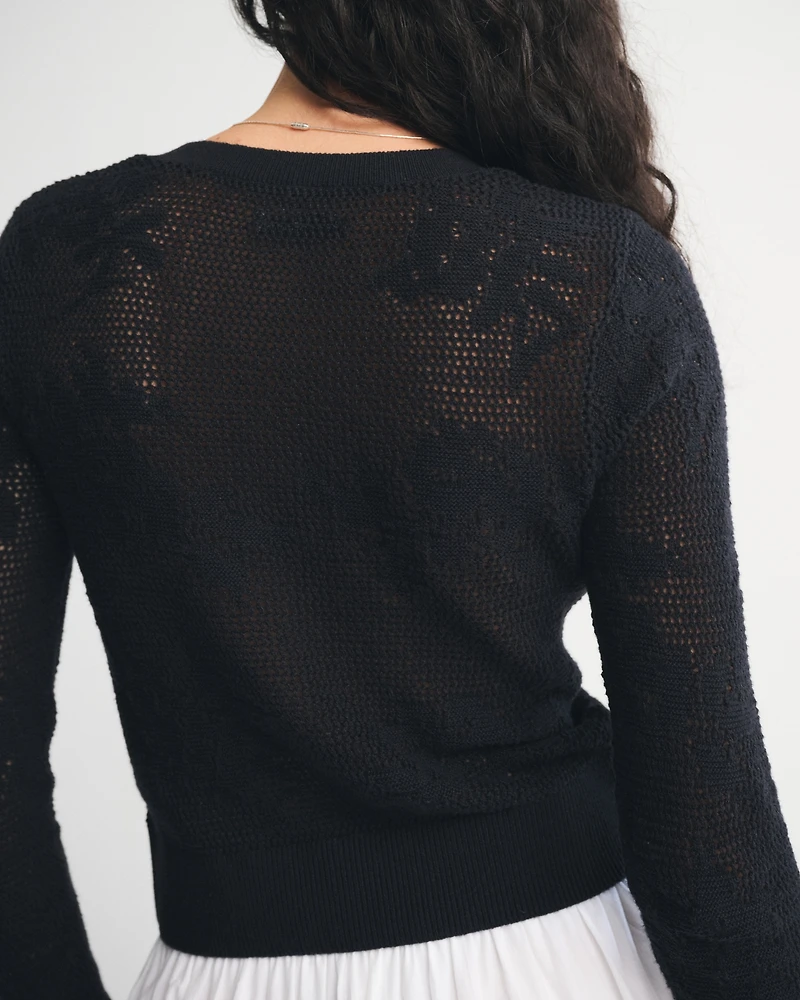 Floral Open-Stitch Cardigan