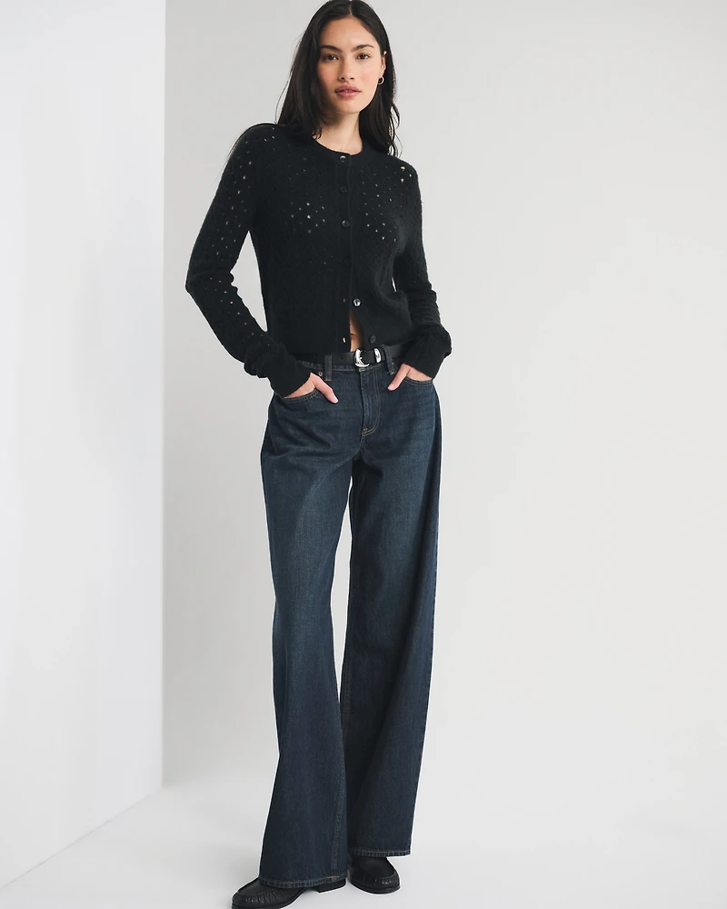 Shrunken Pointelle Crew Cardigan