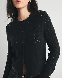 Shrunken Pointelle Crew Cardigan
